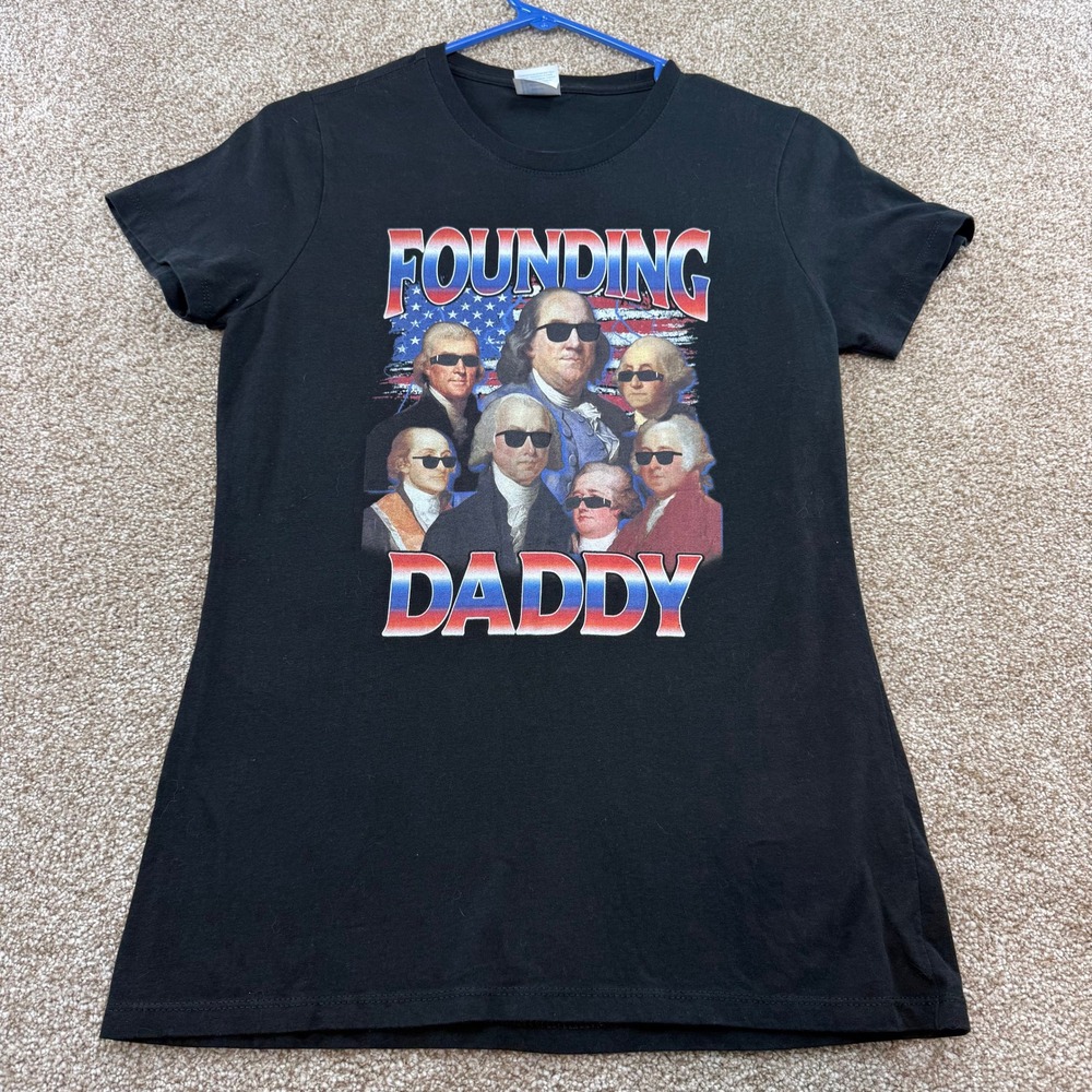 Founding Daddy Graphic T-Shirt Black Ladies Small USA 4th of July America